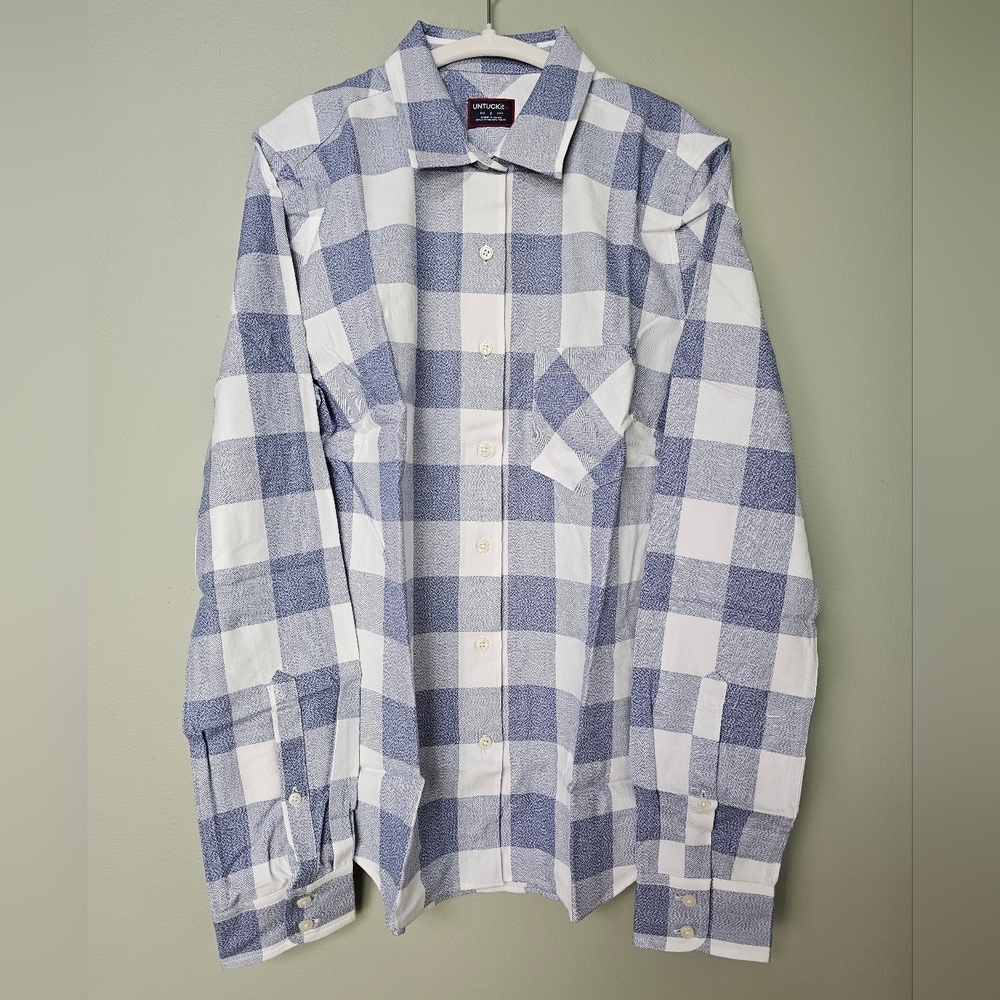UNTUCKit Volnay Blue White Buffalo Check Button Up Shirt - Picture 6 of 12